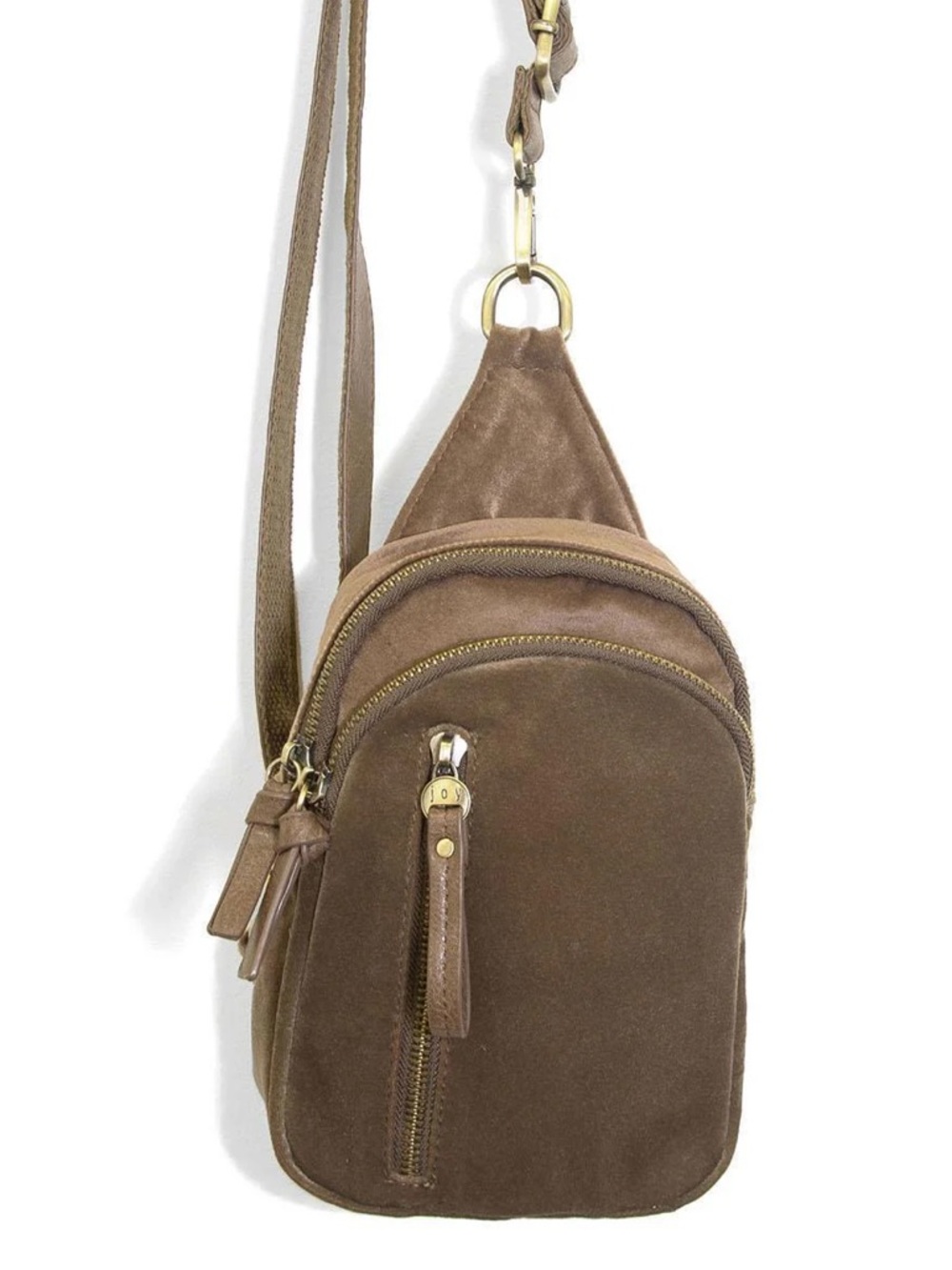 Joy Susan Velvet Skyler Sling Bag in Cocoa
